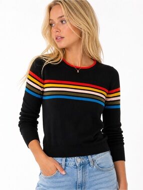 Rainbow Stripe Sweater Black Crewneck Pullover